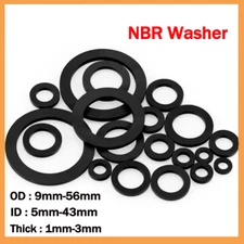 Black NBR Rubber Flat Round O-Ring Washer Seal Gaskets 1mm-3mm Thick 9mm-56mm OD