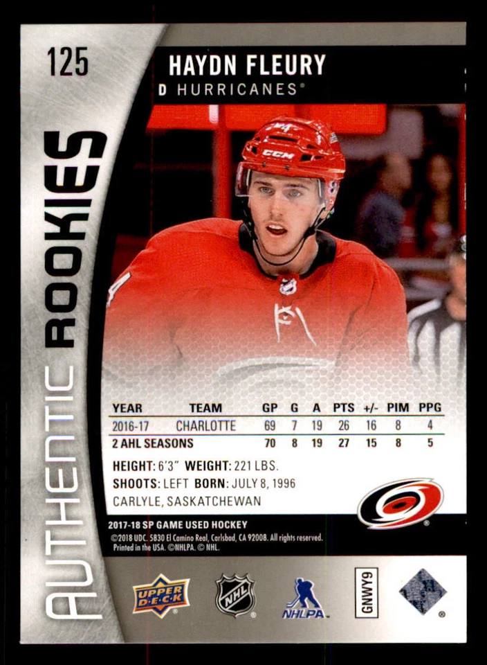 2017-18 SP Game Used Rainbow #125 Haydn Fleury/221 - Image 2 of 2