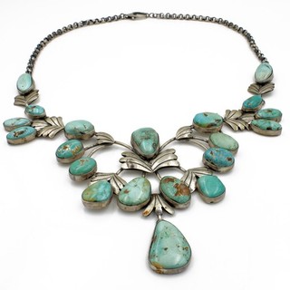 Navajo Signed Darron Livingston Sterling Turquoise 26in Station Necklace S5792 3