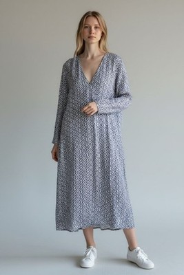MARINA RINALDI NWOT V-Neck Long Sleeve Floral Print Midi Dress Navy White 10