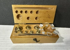 Vintage Henry Troemner Scale Brass Weights 50 gram - 10 mg 16 Pc Set & Wood Case