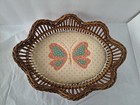 Vintage Cottage Core Embroidered Butterfly Fabric Country Woven Wicker Basket — photo 1