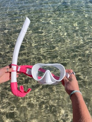 Seaside ave Mask & Snorkel Set   White Wash Hibiscus Pink Candy Combo