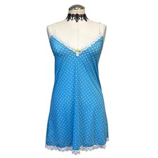 Blue Polka Dot Lace Blue Semi Sheer Coquette Cottage Cute Slip Dress
