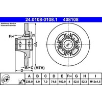 Bremsscheibe ATE 24.0108-0108.1 (2 Stk.) FüR Renault 19 I Chamade Clio II