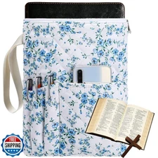 Gilprop Blue Floral Bible Book Sleeve with Zipper 11" x 9" Padded