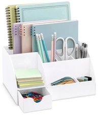 White Desktop Organizer - 9 Compartment Office Desk Accessories Organizer - Pen