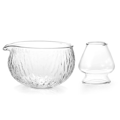 Matcha Bowl and Whisk Holder Set, 500 ml/18 oz Glass Matcha Mixing Bowl with ...