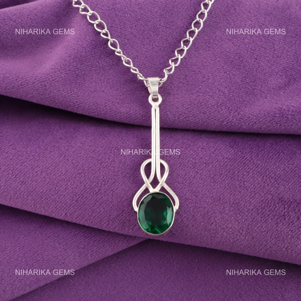 Oval Kunstdiamanten Grün Smaragd Stein Schwarz Freitag Ehefrau Anhänger Schmuck - Bild 3 von 4