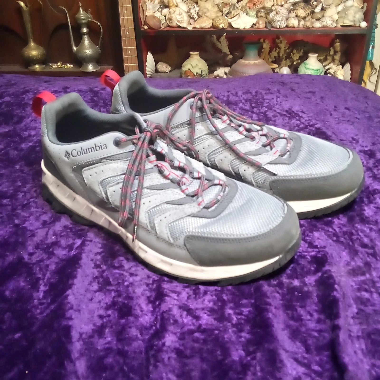 Columbia Strata Trail Sz 15 Low Waterproof Grey Steel/Mountain Red Men Nice!