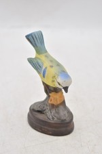 Vintage Hand Painted Porcelain Blue Tit Bird Figurine Ornament Statue 9.5cm