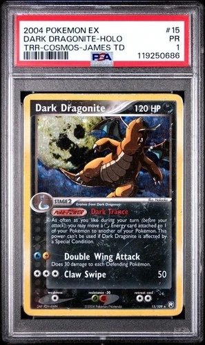2004 Pokemon EX Team Rocket Returns #15 DARK DRAGONITE Cosmos Holo PSA 1
