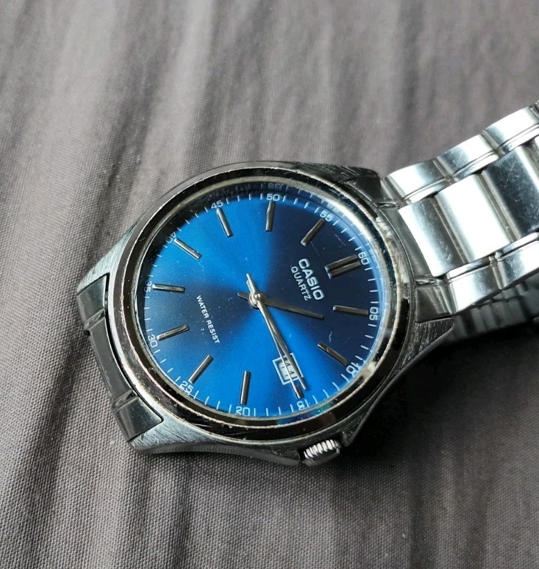 Casio Silver Blue Womens Date Watch Water Resistant