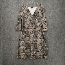 Talbots Dress Womens PL Large Petite Black Python Snakeskin Belted V Neck Sheath