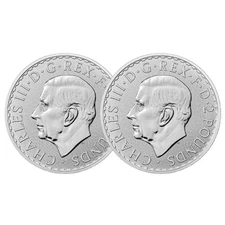 Lot of 2 - 2023 U.K. 2 Pound Silver King Charles Britannia .999 1 oz BU