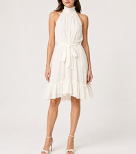 Zimmermann Fil Coupe Silk Chiffon Tiered Belted Halter Dress Ivory Size 1