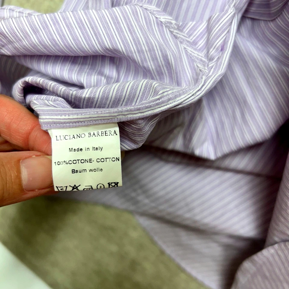 Luciano Barbera Men's Striped Cotton Dress Shirt, Size 42 16 1/2, Made in Italy - Image 4 of 4
