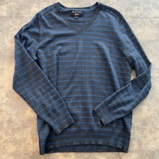Banana Republic Baruffa Merino Wool Sweater Men's L Gray Blue Stripe V-Neck