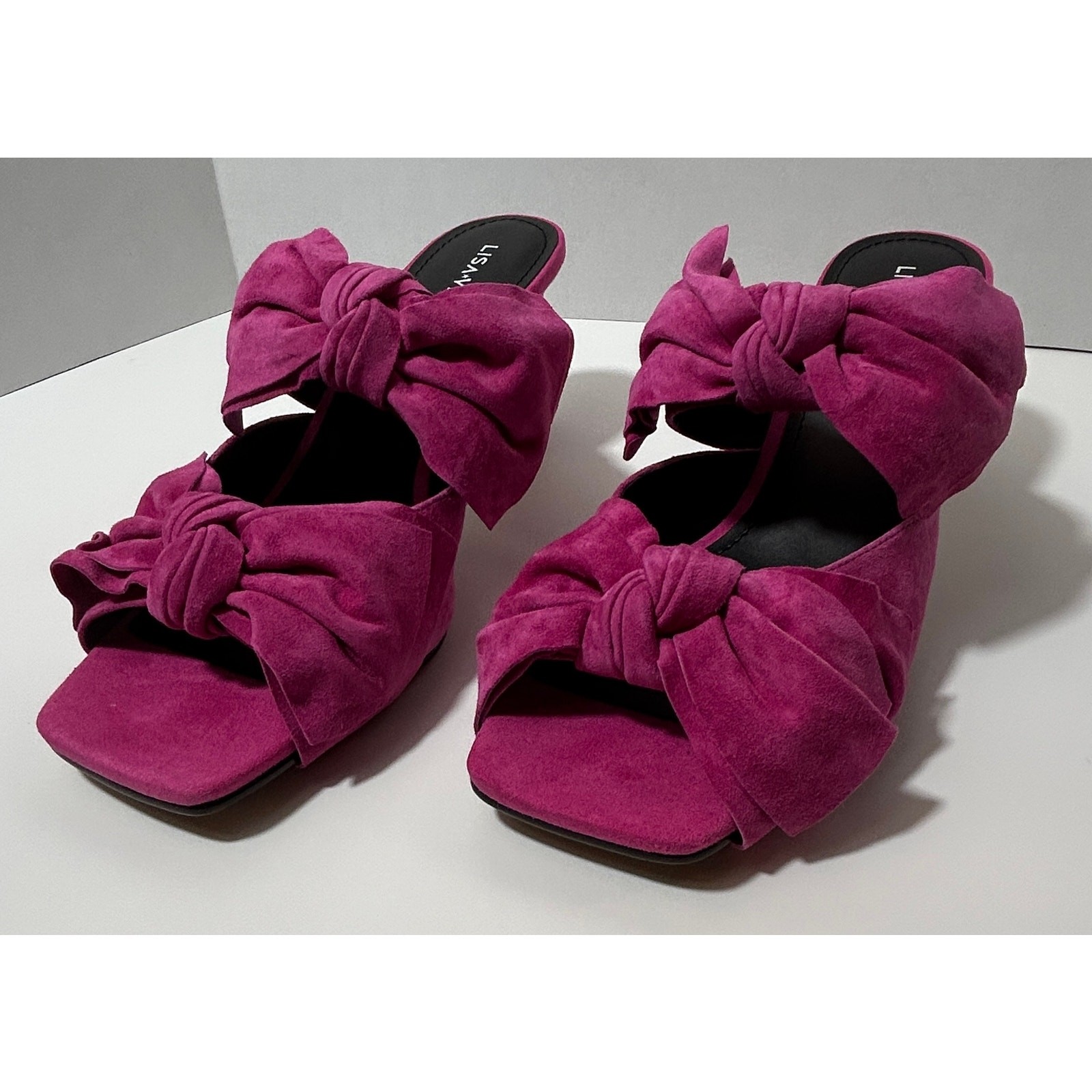 Lisa Vicky Fuchsia Suede Mule Heels with Double Bow Size 9.5M New in Box