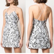 Alice + Olivia Tayla Structured Lantern Silver Black Mini Dress Women’s Sz 2