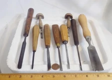 Lot of (9) Nine Wood Carving Gouges Chisels Knife Dog-Leg Chisel Skew