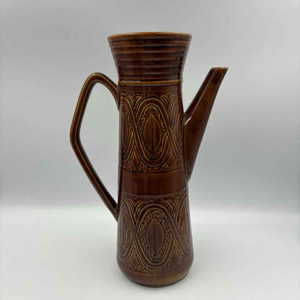 Vintage Saxony Ellgreave Coffee Pot Tall Brown Glazed 1970s Jug Sugar Set VGC - Image 2 of 4