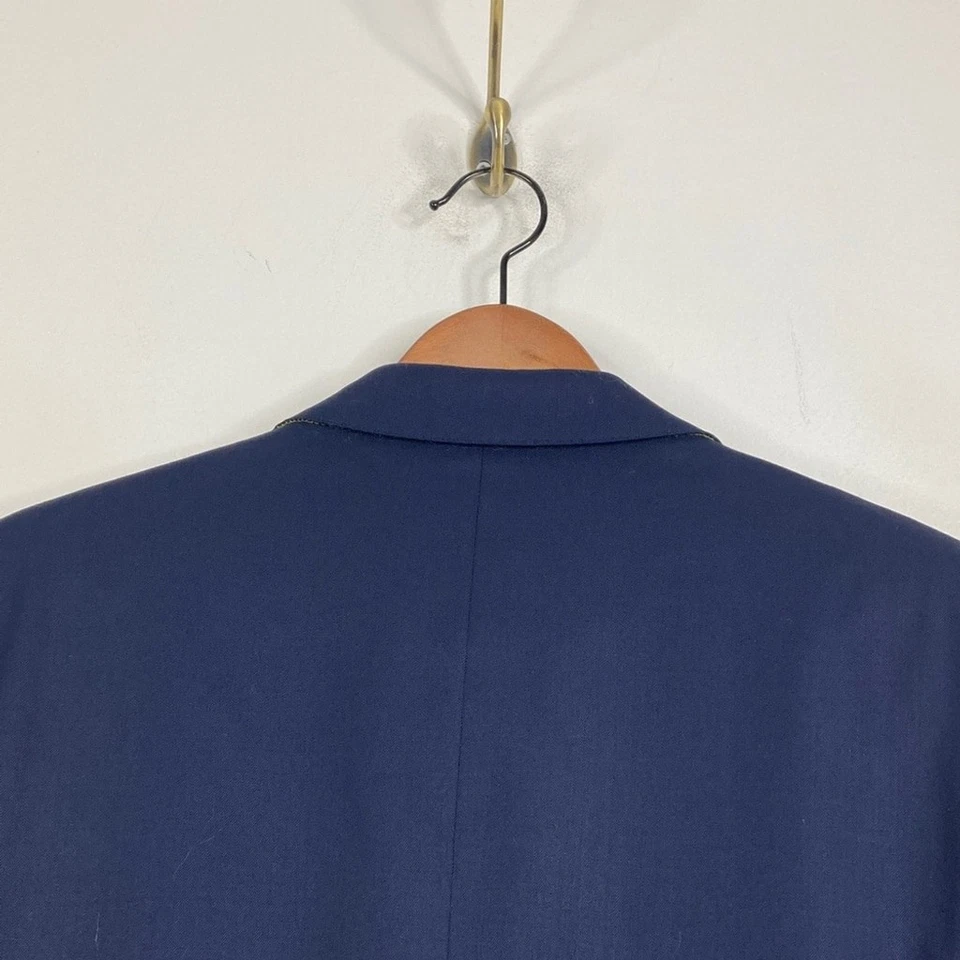 Aquascutum London Blazer Womens UK 14P US 10 P Navy Blue Wool Stretch Preppy Foto 4 de 4