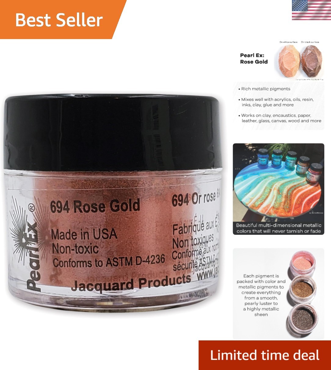 Luxurious 3g Rose Gold Loose Mica Powder for Paint and Calligraphy