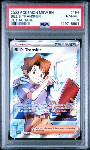 2023 POKEMON MEW EN-151 ULTRA RARE #194 BILL'S TRANSFER PSA 8
