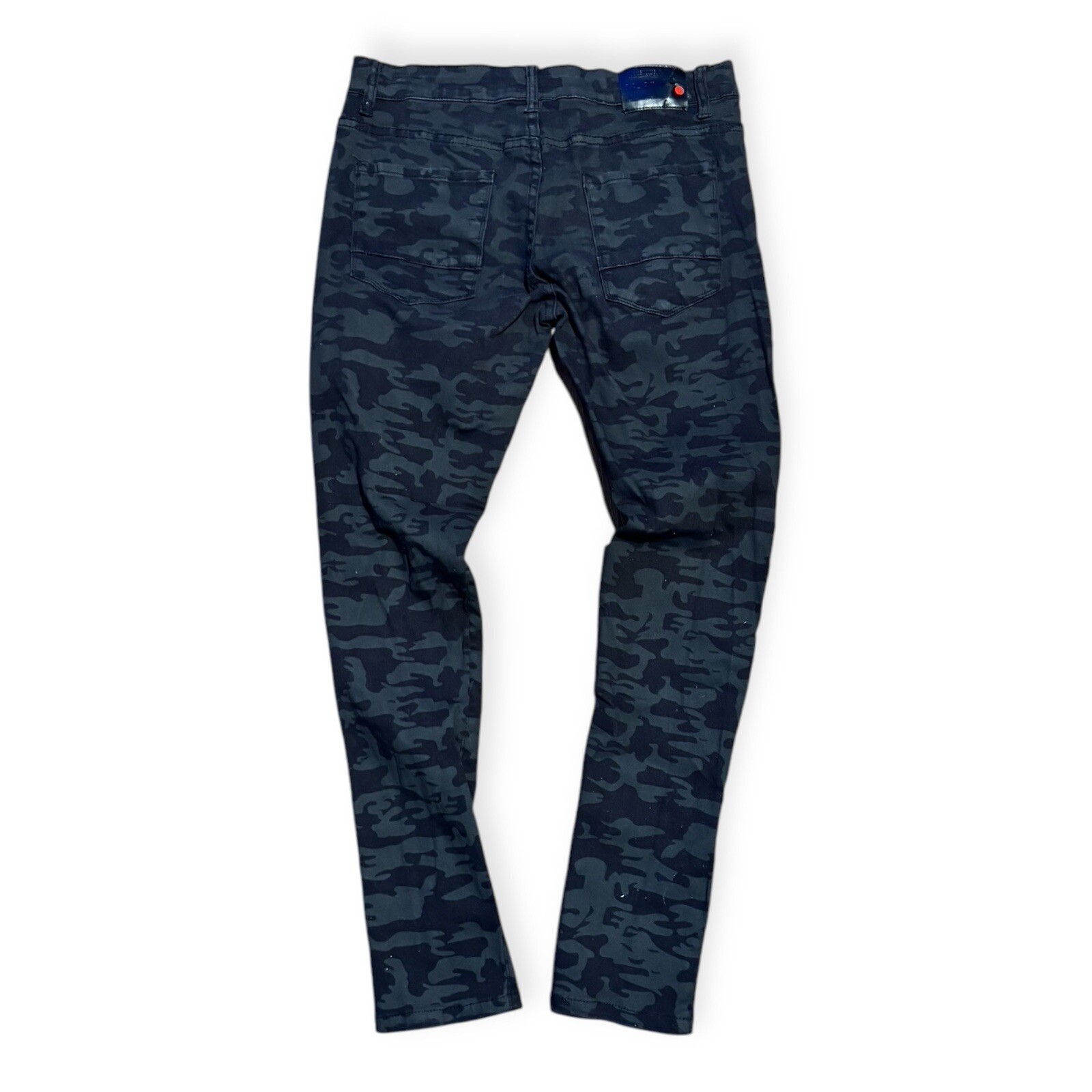 SPARK Denim Mens 34x32 Black Camouflage Stretch Slim Jean Skinny Pants Ripped image 2