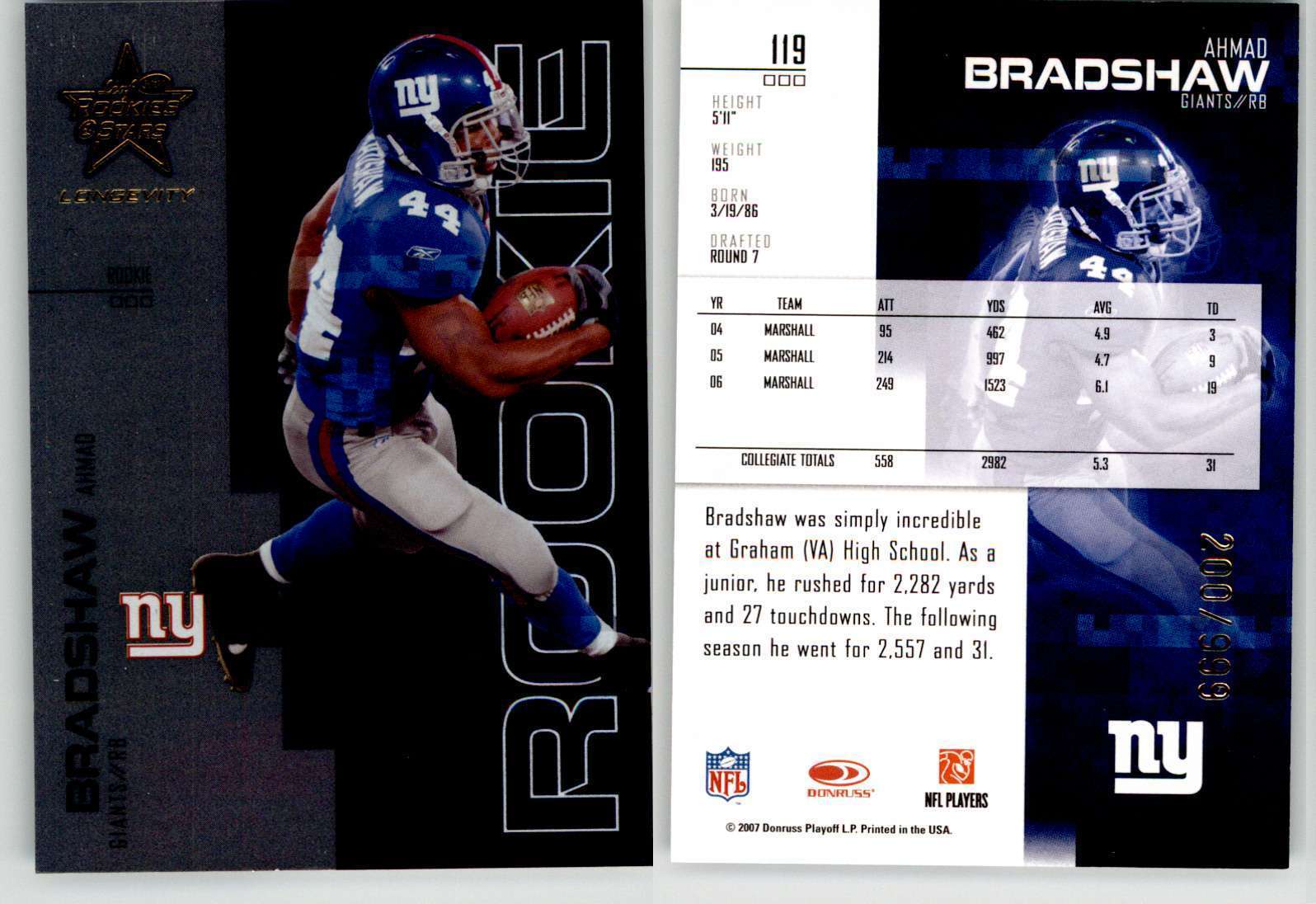 Ahmad Bradshaw Leaf Rookies & Stars #119 Longevity