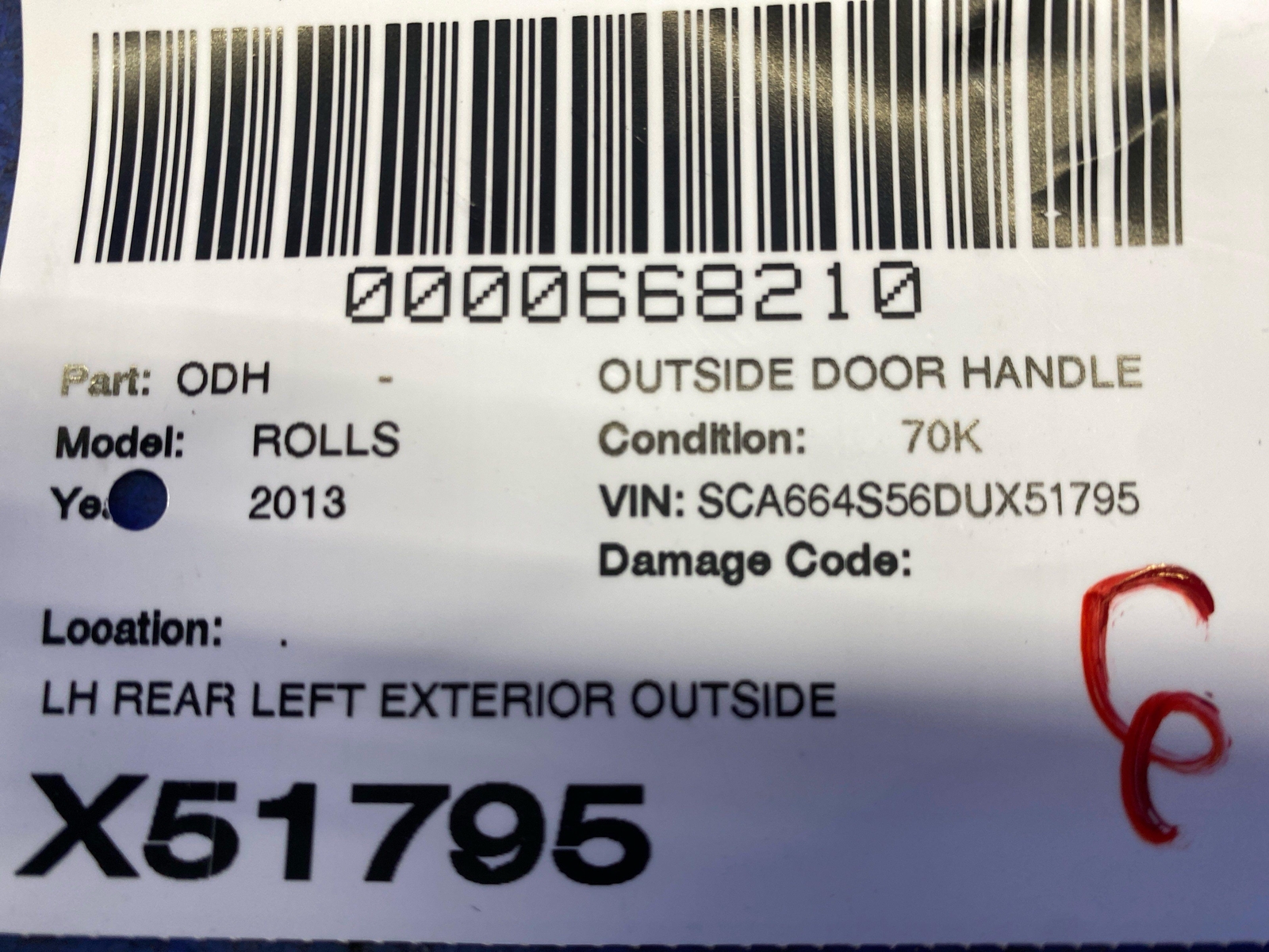 2009-2014 ROLLS ROYCE GHOST REAR LEFT EXTERIOR OUTSIDE DOOR HANDLE CHROME OEM