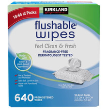 Kirkland Signature Premoistened Flushable Wipes, Fragrance Free, 640-count Free