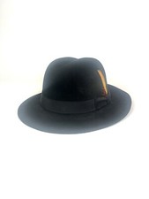 Bailey Of Hollywood Wool Felt Derby Hat Black W/Feather Size 7 56 Made In USA