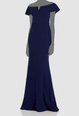 $248 Aqua Women's Blue Off The Shoulder Short Sleeve Evening Gown