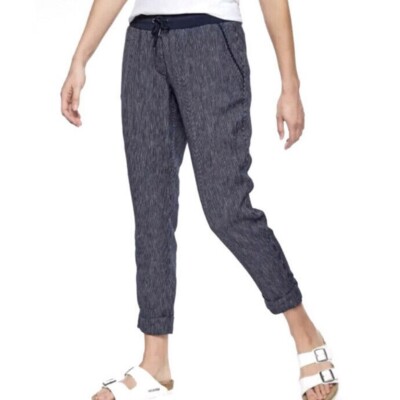 Athleta Striped Bali 100% Linen Pants Women Sz Ankle Cropped