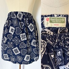 Vintage 70s Handmade Navy Heart Pattern Mini Skirt XS/S