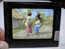 COLORED Glass Magic Lantern Slide DCN AFRICAN WOMEN  AND BOWLS