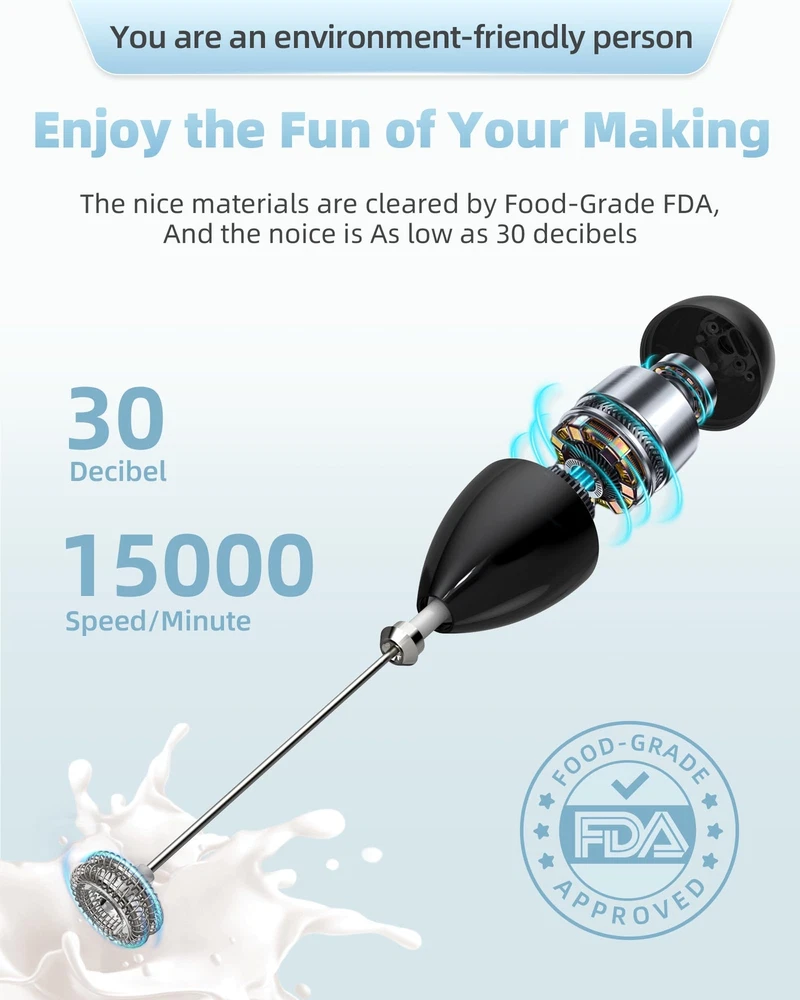 Milk Frother Handheld with Case,USB C Rechargeable Frother Wand for Coffee, P...