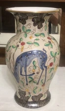 Vtg Maioliche Deruta Italy Hand Painted 12” Vase Whimsical Floral Gilding READ