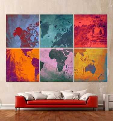 DIE WELTKARTE - POP ART Leinwand Bild Kunstdruck Wandbild Modern Schwarz XXL - Bild 1 von 4