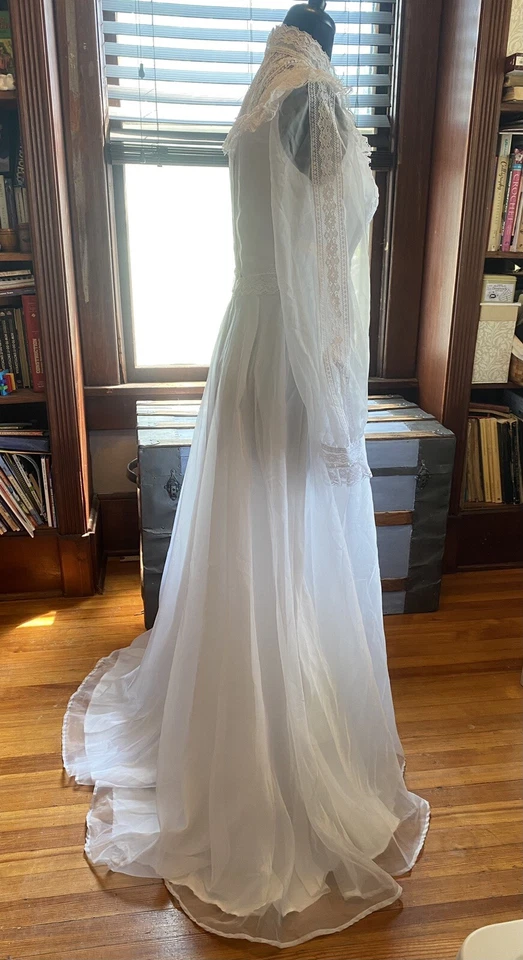 Vestido de novia vintage JC Penney años 70 TALLA MEDIANA estilo Gunne Sax blanco boho Foto 4 de 4