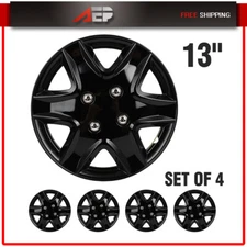 13" Set of 4 Black Full Rim Snap On Wheel Covers Hub Caps Fit R13 Tire & Rim