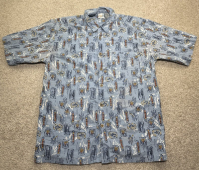 Ocean Pacific Sport Hawaiian Shirt Mens Large Blue Short Sleeve Button Aloha
