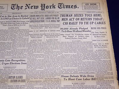 1946 FEBRUARY 6 NEW YORK TIMES - TRUMAN SEIZES TUGS HERE - NT 2311