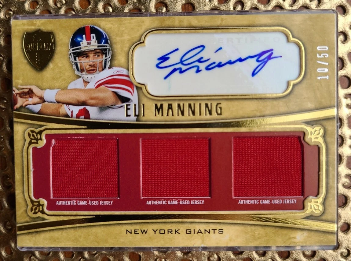 ELI MANNING 2010 TOPPS SUPREME TRIPLE RELIC AUTO/MAILLOT #10/50=EBAY1/1 ELI'S #10