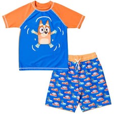 Bluey Swimsuit Swim Trunk Rash Guard Shirt Set Boy Disney Toddler 2T 3T 4T Bingo