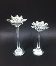 NEW CRYSTAL FACETED MIRROR GLASS LOTUS FLOWER SHAPED GLITZ TAPER CANDLE HOLDER