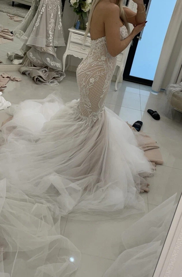 Wedding bridal Dress Size 8 designer custom handmade - image 2 of 4