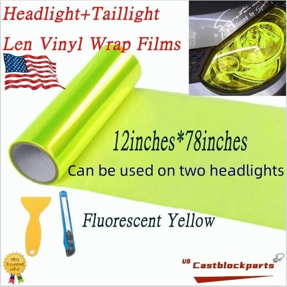 12"x78" Headlight Taillamp Fluorescent Yellow Lens Vinyl Protection Wrap Film